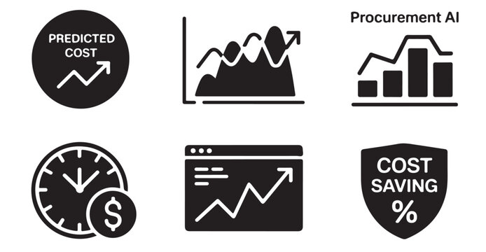 Procurement ai and cost saving icons with predicted expense charts for financial management.