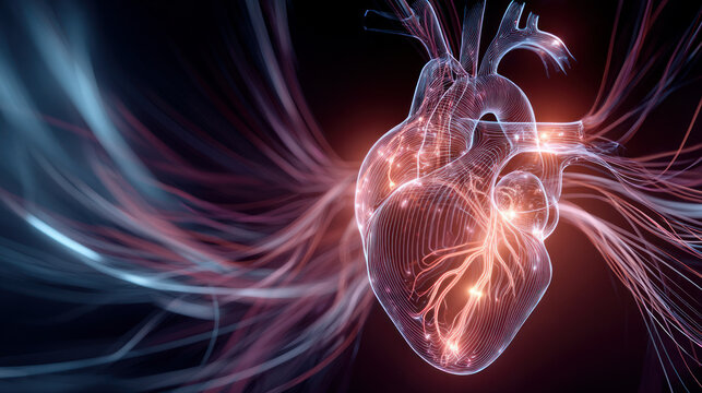 Human heart hologram user interface screen infographic, Artificial intelligence AI assistance with, Medical healthcare technology concept of doctor surgeon holding human heart, futuristic