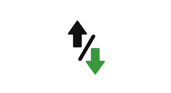 A graphic illustration of up and down arrows with a line.
