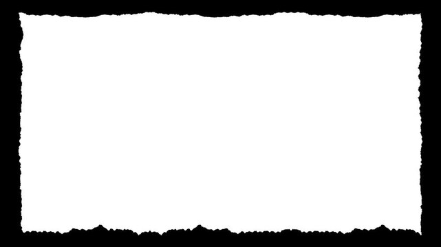 Rectangular paper scrap with tiny rough deckle edges and visible fiber texture. Black and white luma matte mask for text backgrounds, photo frames and organic stop-motion collage effects.
