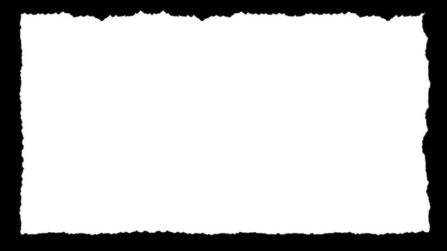 Rectangular paper scrap with tiny rough deckle edges and visible fiber texture. Black and white luma matte mask for text backgrounds, photo frames and organic stop-motion collage effects.