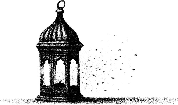 Decorative lantern releasing scattered star shaped particles