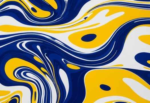 Dynamic fluid abstract background in blue, yellow, and white