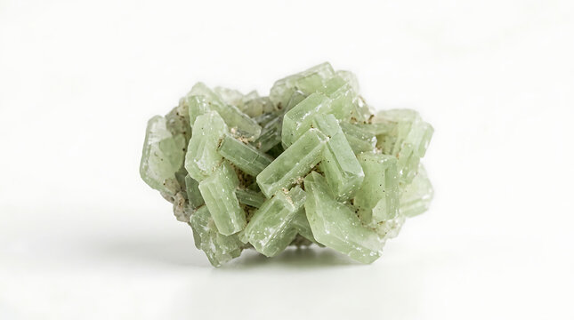 Crystals of Green Aragonite Mineral Formation on White Background