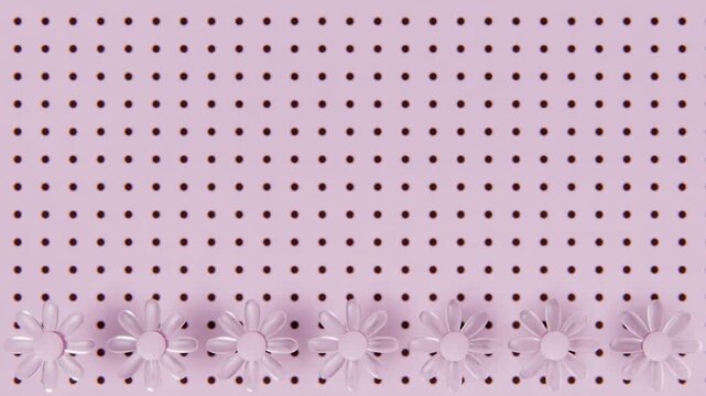 Horizontal abstract polka dot pattern brown pink glass transparent daisy background delicate spring pastel, loop animation manual realistic 3D render backdrop banner promo template cover