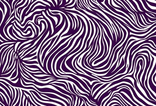 Abstract zebra pattern with wavy purple and black lines
