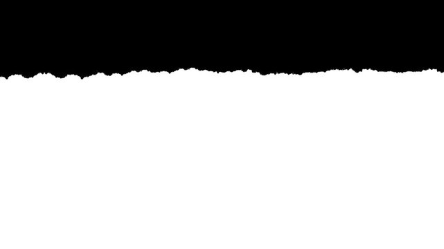 Small scale paper rough edge border with visible fiber texture. Black and white luma matte mask for video editing, stop-motion reveal and organic paper rip effect.