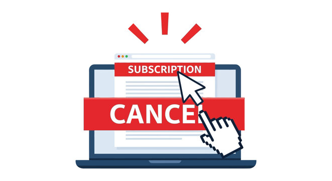 Computer cursor clicking the button to cancel a digital subscription service shown on a modern laptop screen