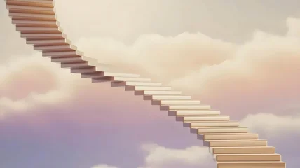 Fototapete Treppen Spiral stairs ascending into lavender clouds – Perfect for success.  © happie