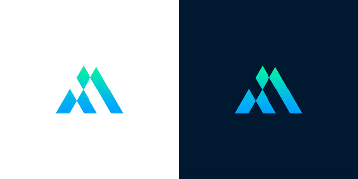Sleek and modern abstract geometric lettermark logo design in vibrant blue and green gradient hues, ideal for corporate identity, technology, and innovative brands