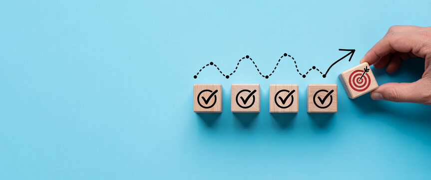 Business goal achievement with target block isolated transparent path.