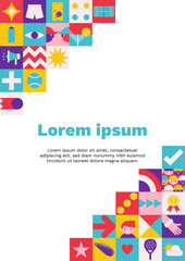 Fototapeta premium Vector flat vertical poster A4 size with square abstract icons which are symbols of world padel championship or cup. Template with copy space, geometrical clipart for sport collection