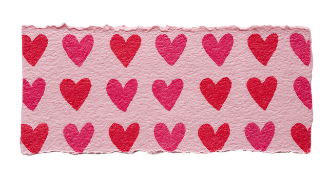 A pink paper strip with a repeating pattern of red hearts on transparent background