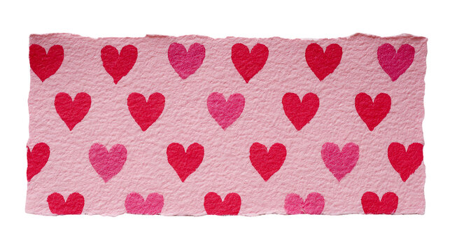 A pink paper strip with a repeating pattern of red hearts on transparent background