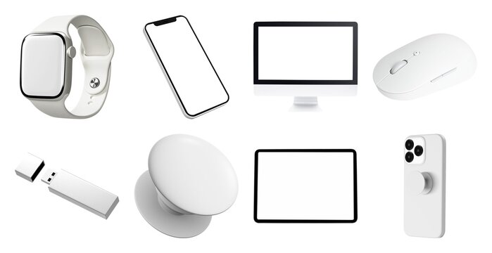 Modern tech gadgets collection elements isolated on white