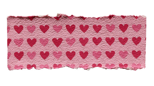 A pink paper strip with a repeating pattern of red hearts on transparent background