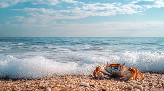 Crab on sandy beach at ocean's edge