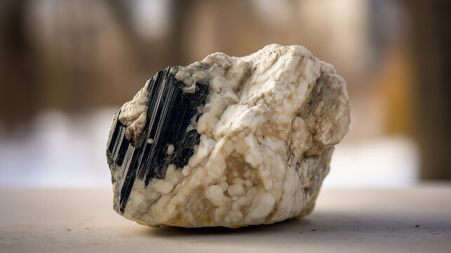 pegmatite. Granite pegmatite specimen with black tourmaline and white feldspar crystals. gardening catalogs, home-decor guides, designed for gardening and botanical catalogs, celebrates nature.