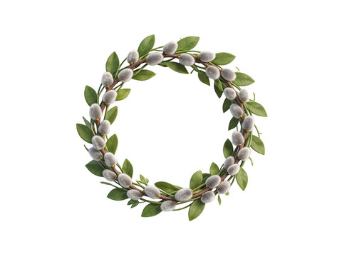 Wreath with Pussy Willow and Green Leaves