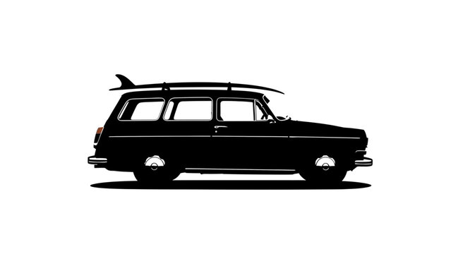 Vintage Station Wagon with Surfboard.