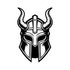 Logo casco vikingo nórdico. Icono con casco bárbaro con cuernos © teracreonte