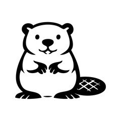 Logotipo con dibujo minimalista con líneas de un castor sentado visto de frente  © teracreonte