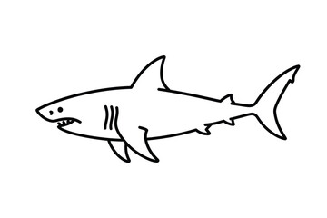Obraz premium Simple line drawing of a great white shark swimming in profile