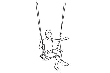 Naklejka premium Minimalist line drawing of a person swinging on a swing set