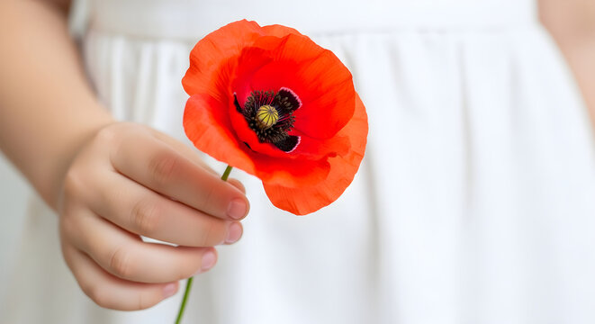 Memorial day images remembrance poppy flower held in hand for honoring heroes
