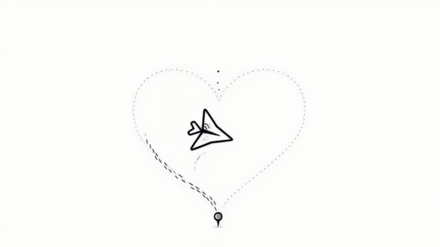 Paper airplane icon within heart shape indicates love of travel and destinations