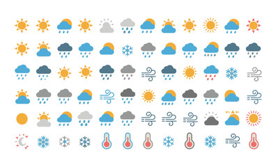 Fototapeta premium Weather forecast icons set vector illustration design for web and mobile applications various conditions.