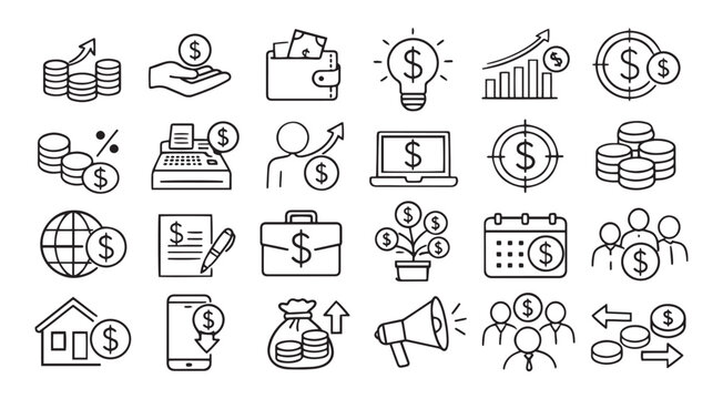 financial management investment and money saving line icons vector
