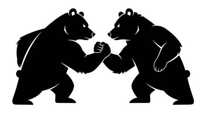 Two bears fighting black silhouette.
