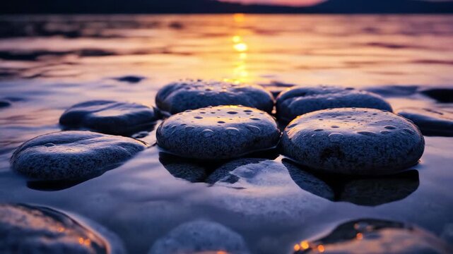 Stones in water form a tranquil, soul-restoring composition of zen energy and meditative stillness.