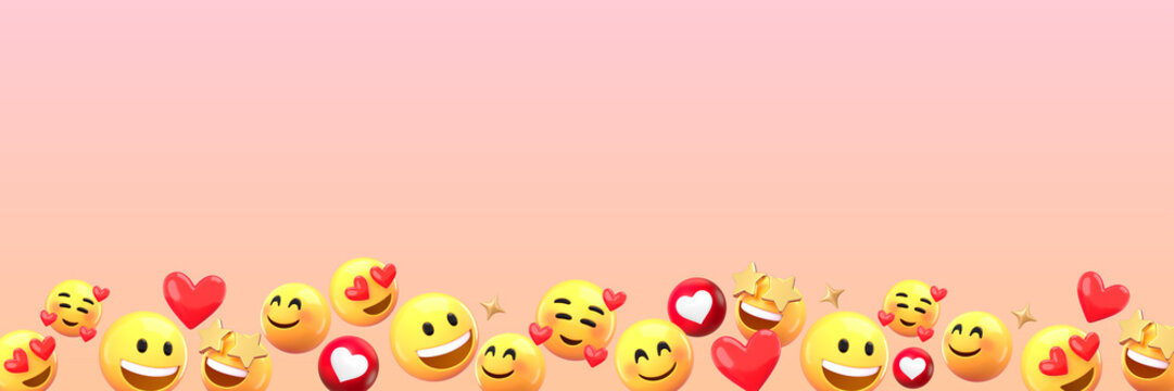 Love emoticons border background, pink gradient design