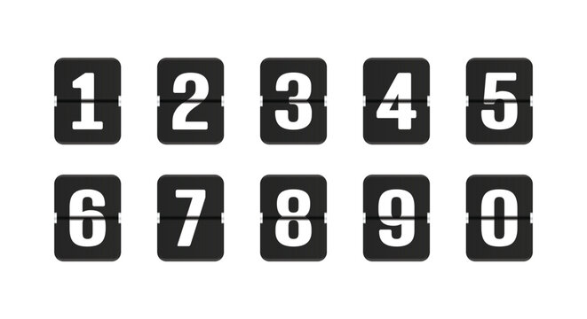 Digital flip numbers. 0 - 9 Numbers in flip clock and countdown counter style. Scoreboard vector ilustration