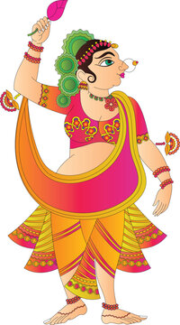 	
Lord's Servant, Gopika, or Sevika, has drawn in Indian folk art, Kalamkari style. Pattachitra from Osiasha, India. for textile printing, logo, and wallpaper.	
