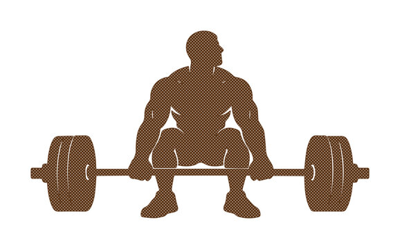 Silueta de fisicoculturista levantando pesas, ilustraci&oacute;n de hombre musculoso haciendo peso muerto, vector de entrenamiento de fuerza