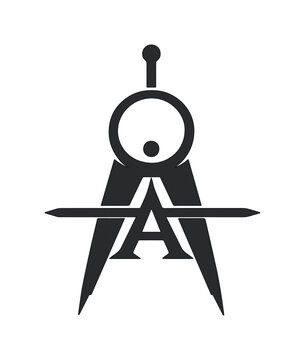 Logotipo de comp&aacute;s de dibujo t&eacute;cnico con letra A, s&iacute;mbolo de arquitectura e ingenier&iacute;a geom&eacute;trica, icono vectorial minimalista negro