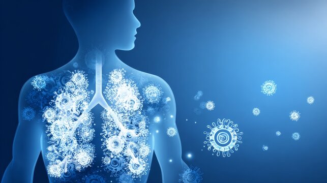 Virus respiratory immunity lung health concept silhouette virus medical protection infection disease healthcare immune system biology abstract vector design global epidemic prevention awareness