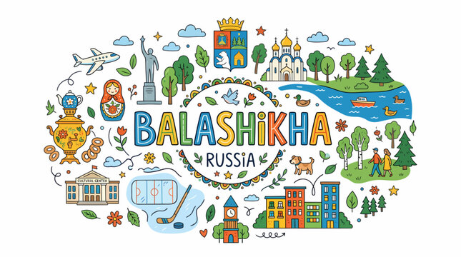Balashikha Russia Cityscape Doodle Art