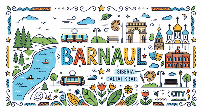 Barnaul Cityscape - Siberia, Altai Krai Travel Illustration