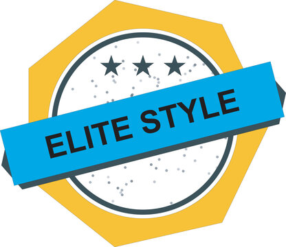 Yellow hexagonal badge with blue ribbon and elite style text