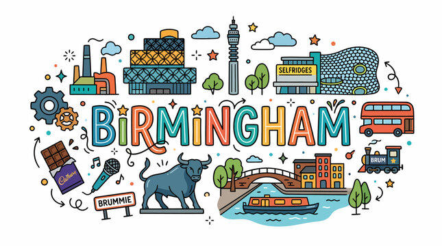Birmingham Cityscape Illustration - Landmarks and Icons