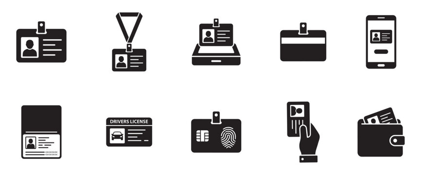 Identity and Identification Documents Vector Icons Set. Vector Illustration.
