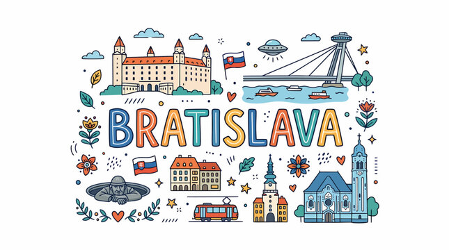 Bratislava Cityscape - Landmark Icons and Typography