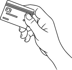 Obraz premium Hand Drawn Hand Holding Credit Card Black and White Illustration in Minimal Line Art Style Design
