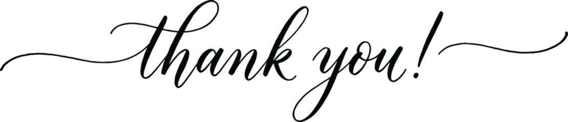 Fototapeta premium Thank you message in elegant cursive script with decorative swirls on transparent background