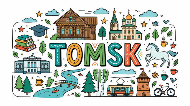 Tomsk City Doodle Art: Landmarks and Culture