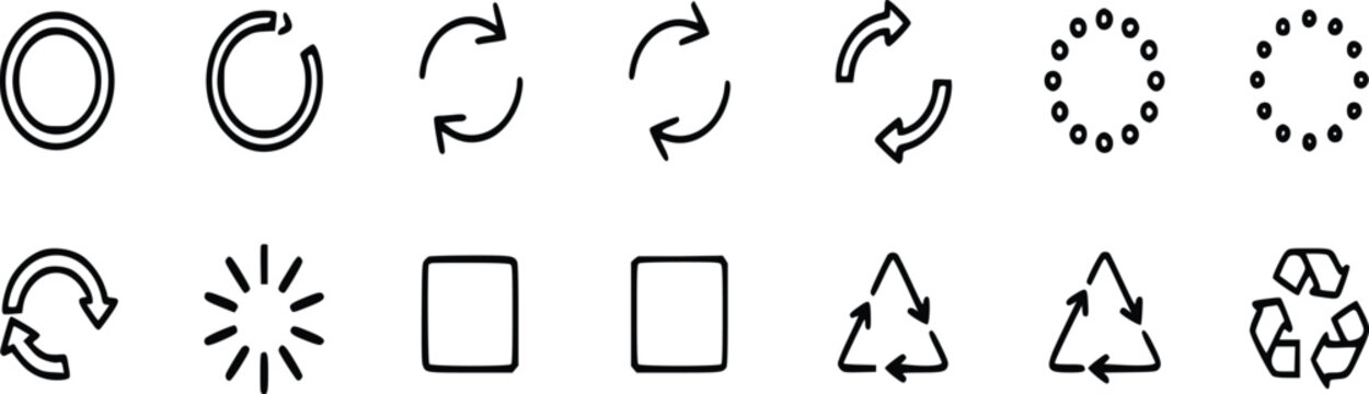 Black line icons for recycling and direction on white background